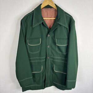 Vintage 1970s Green Disco Field Jacket Contrast Stitch Chore Blazer Mens 42S